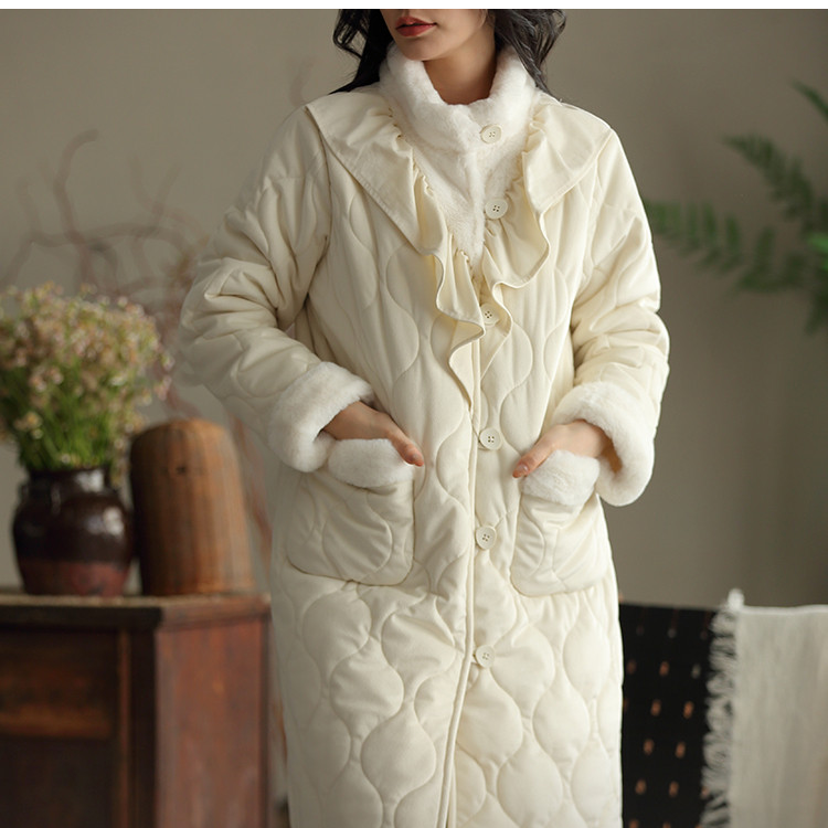 冬季女三层夹棉加绒加厚睡衣宽松家居服套装加厚休闲