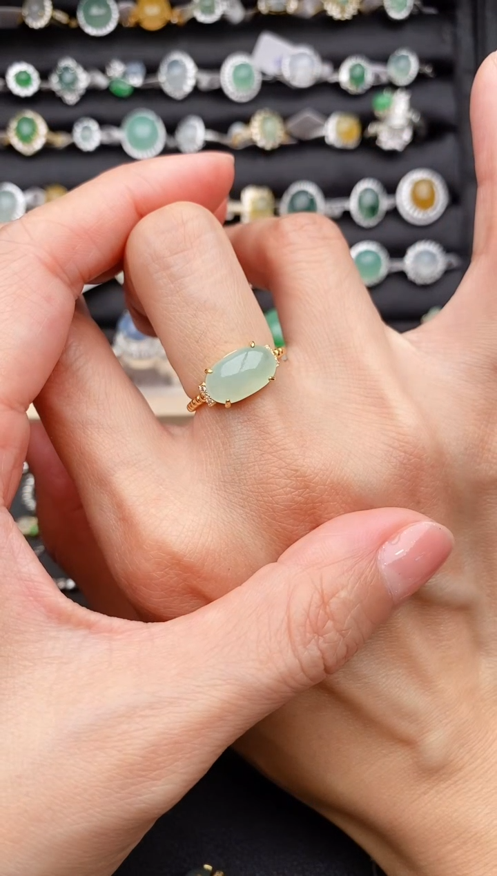 【闪购商品】翡翠戒指银S925镶嵌缅甸天然A货翡翠111   7-8