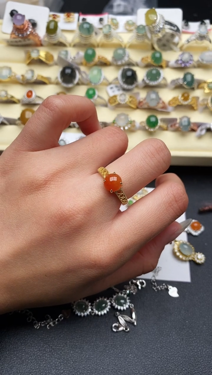 【闪购商品】翡翠戒指银S925镶嵌天然翡翠666 6  3+