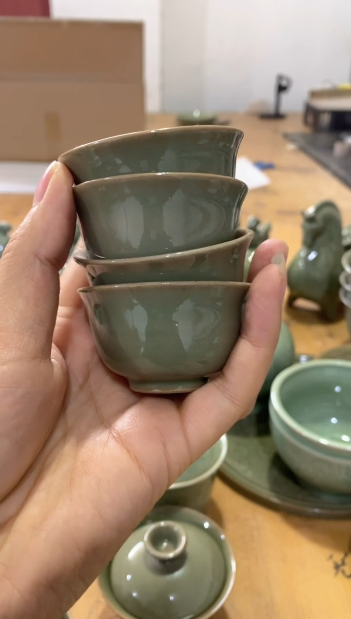 耀州窑微瑕处理 黑泥素面小杯【4只】