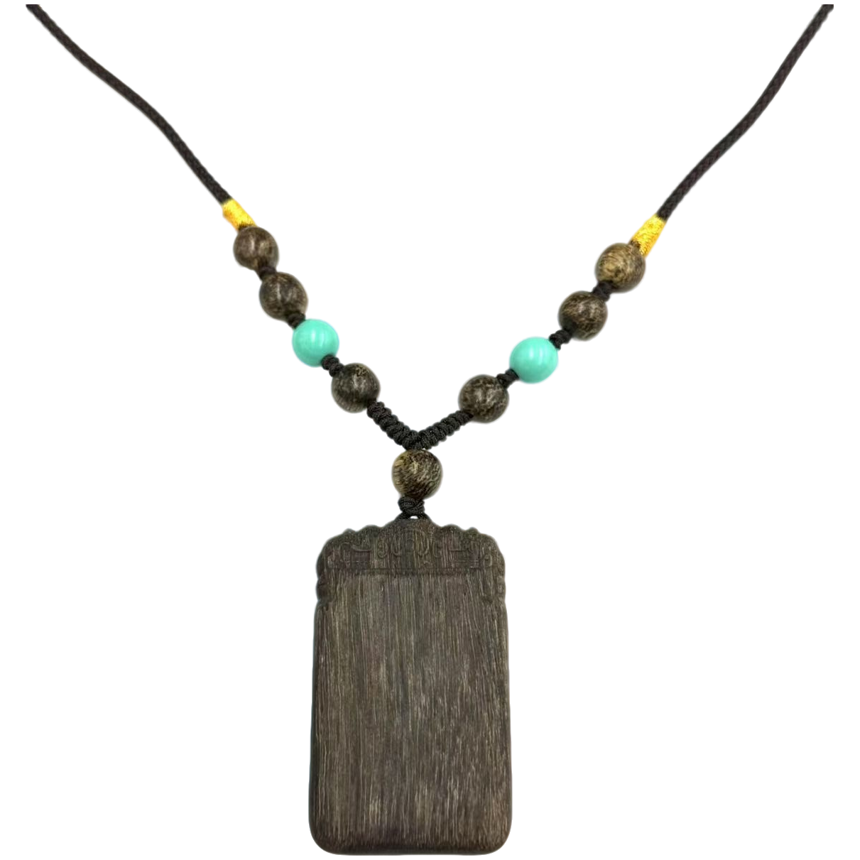 x864-国风原创沉香木随型无事牌吊坠毛衣链