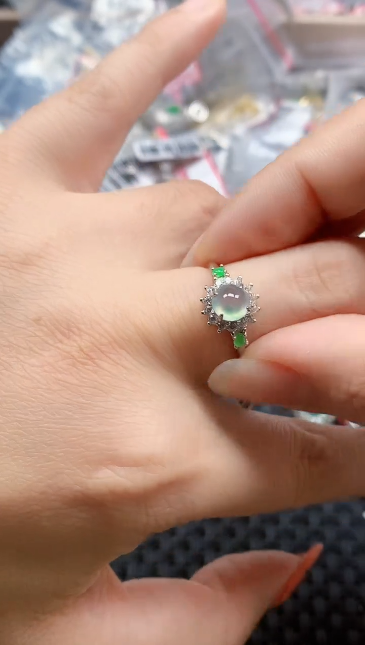 银S925镶嵌戒指翡翠天然A货缅甸翡翠