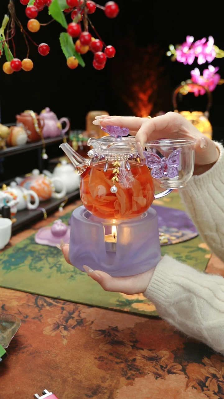 【闪购商品】紫色温茶台+茶壶+链子+杯子