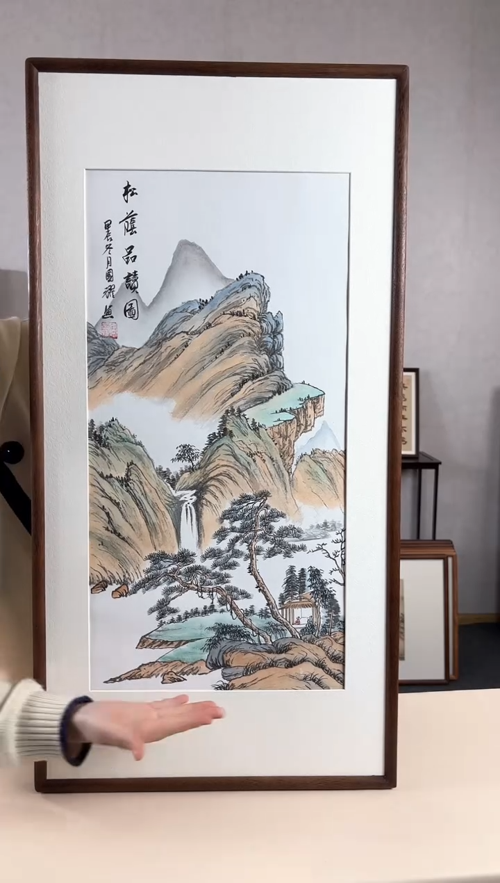 【闪购商品】国画手绘*松荫品读图*47*92cm实木框