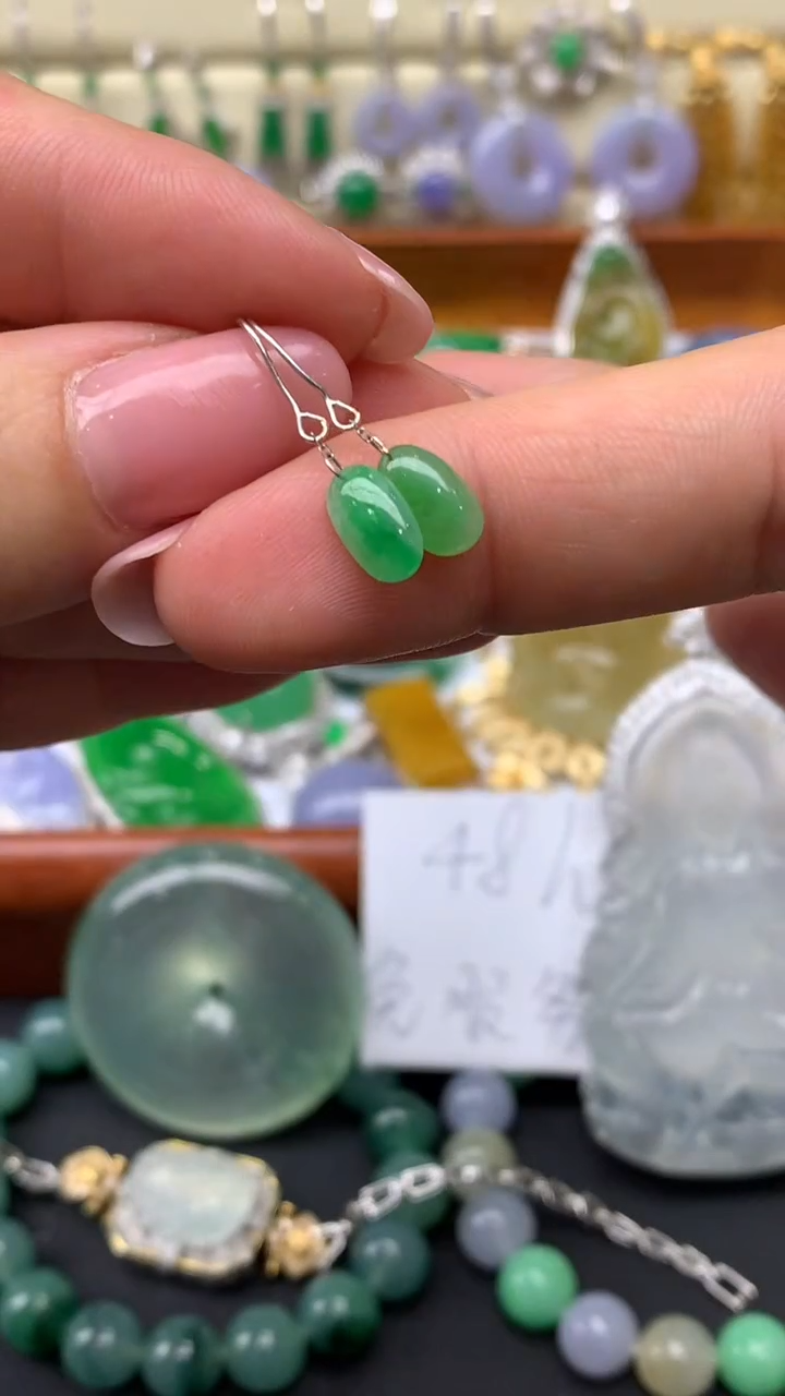 【闪购商品】翡翠耳饰18K金镶嵌13-天然翡翠