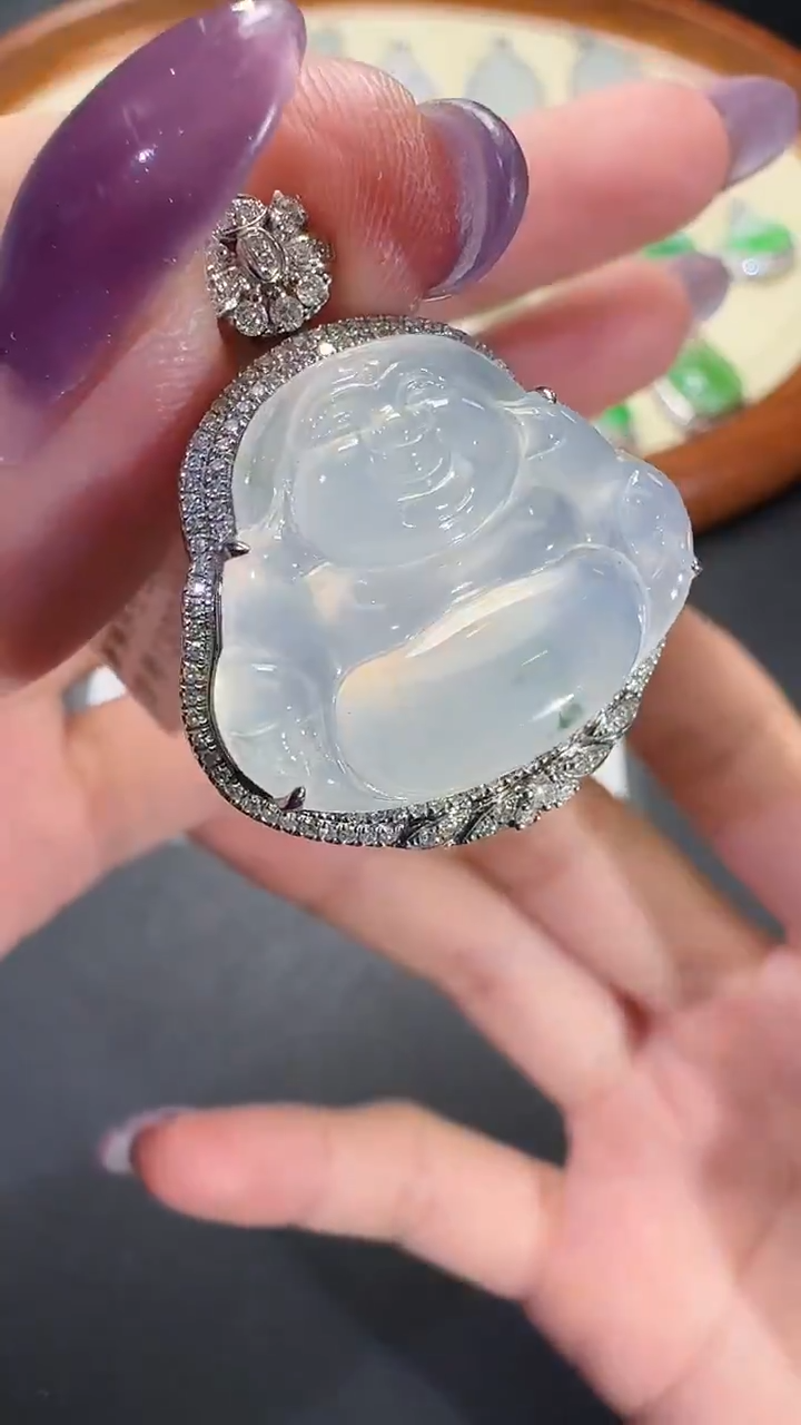 吊坠(不含链)18K金镶嵌翡翠【源头工厂】钻石镶嵌