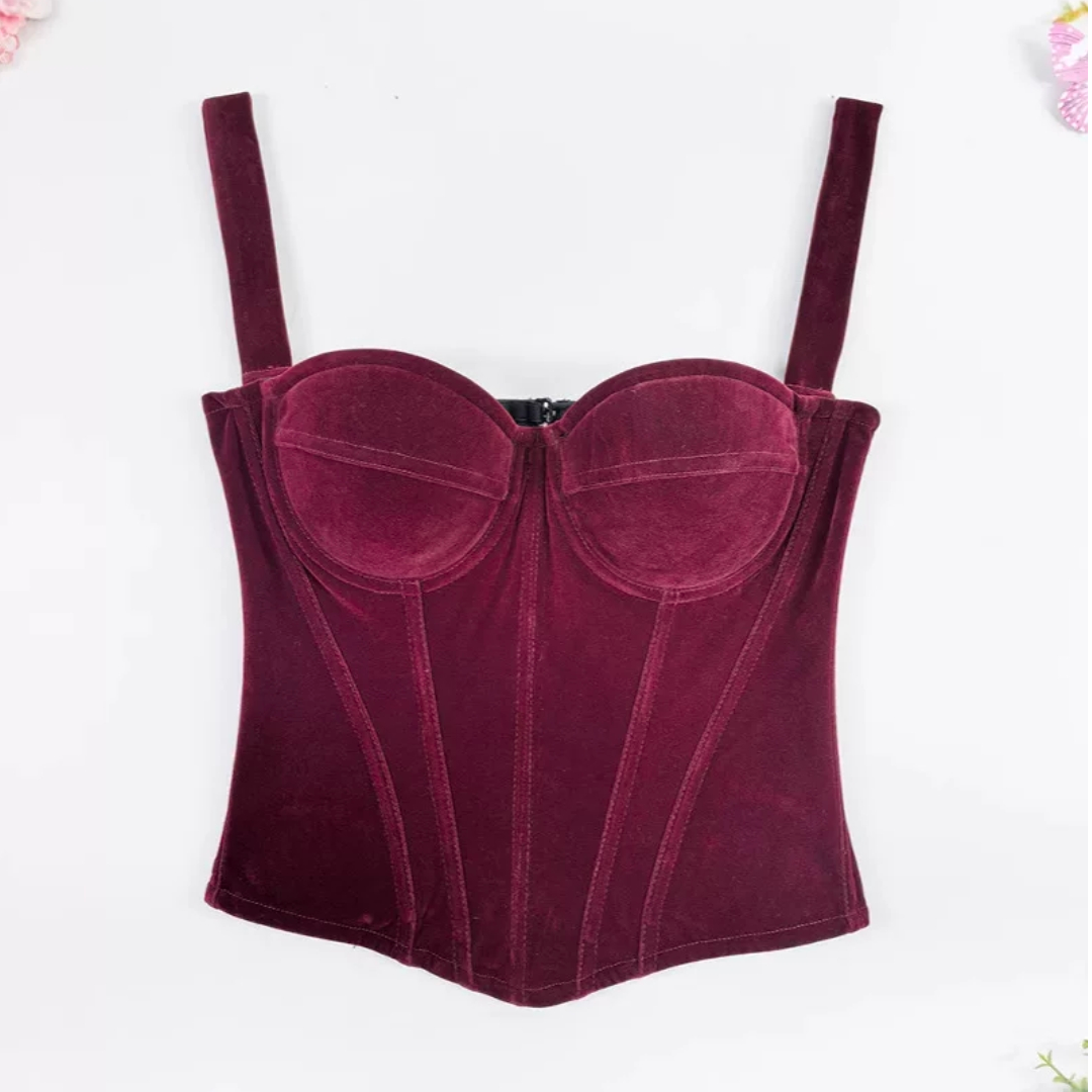 【炙热】迪丽热巴同款丝绒鱼骨塑身修身胸衣抹胸上衣