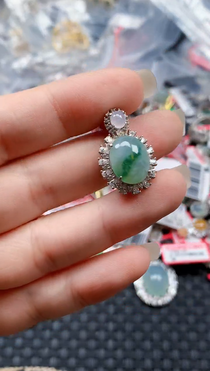 银S925镶嵌戒指翡翠天然A货缅甸翡翠