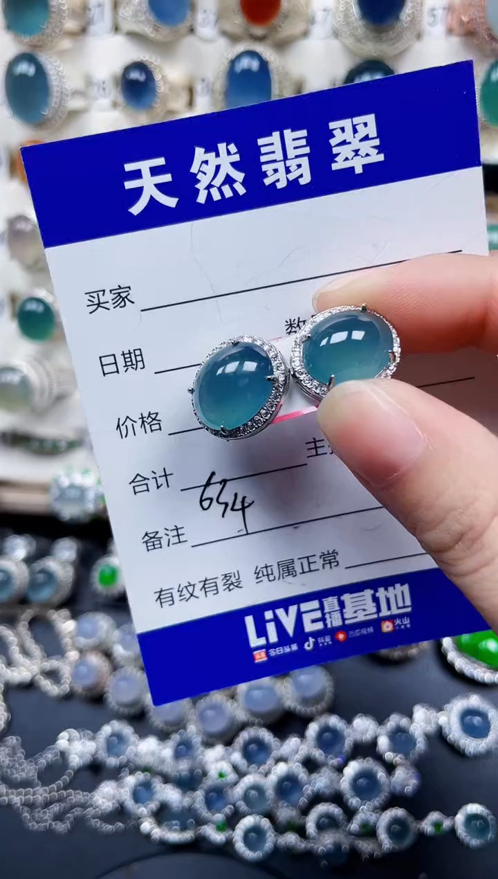 银S925镶嵌翡翠耳饰634