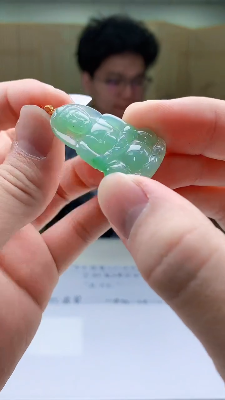【闪购商品】定制翡翠18K金镶嵌4688bb-毛货挂件31