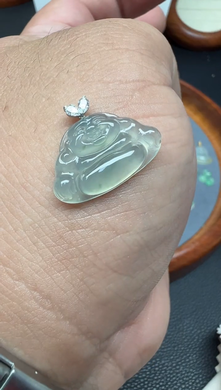 颈饰18K金镶嵌翡翠(49号链接)纯天然A货缅甸翡翠佛公吊坠