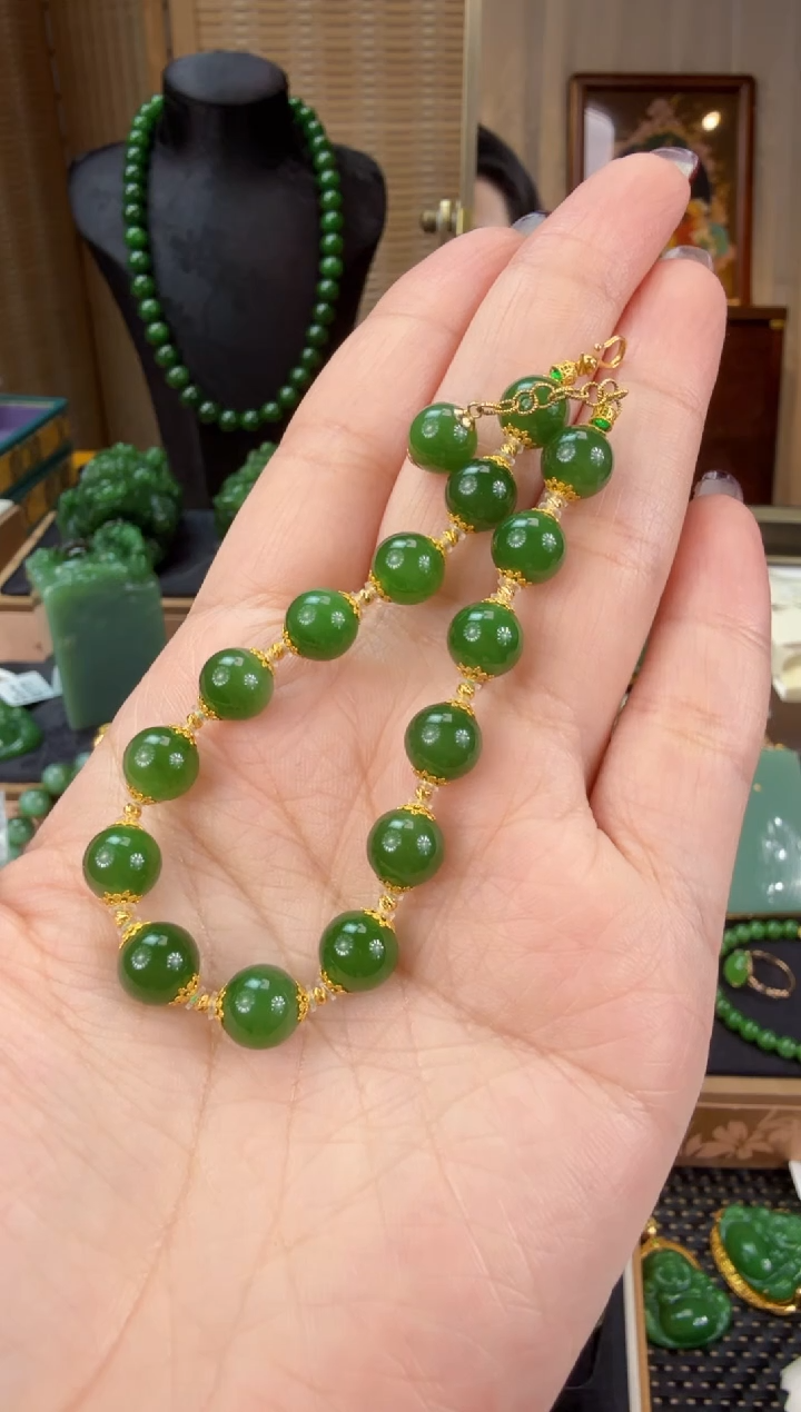 【闪购商品】和田玉（碧玉）手链18K金镶嵌  