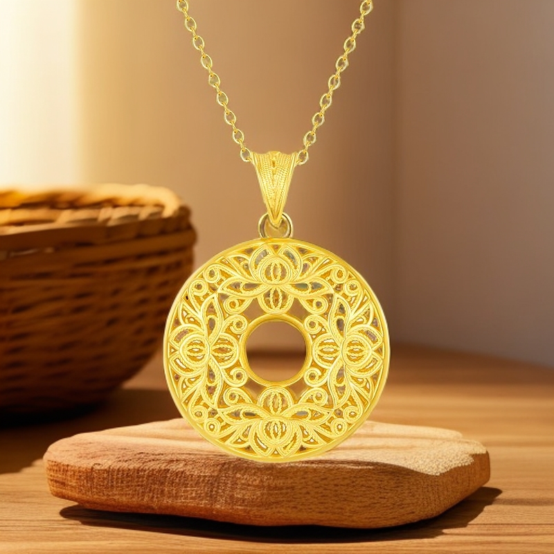 吊坠足银 【欣欣专享】足银花丝莲花平安扣YDZ849