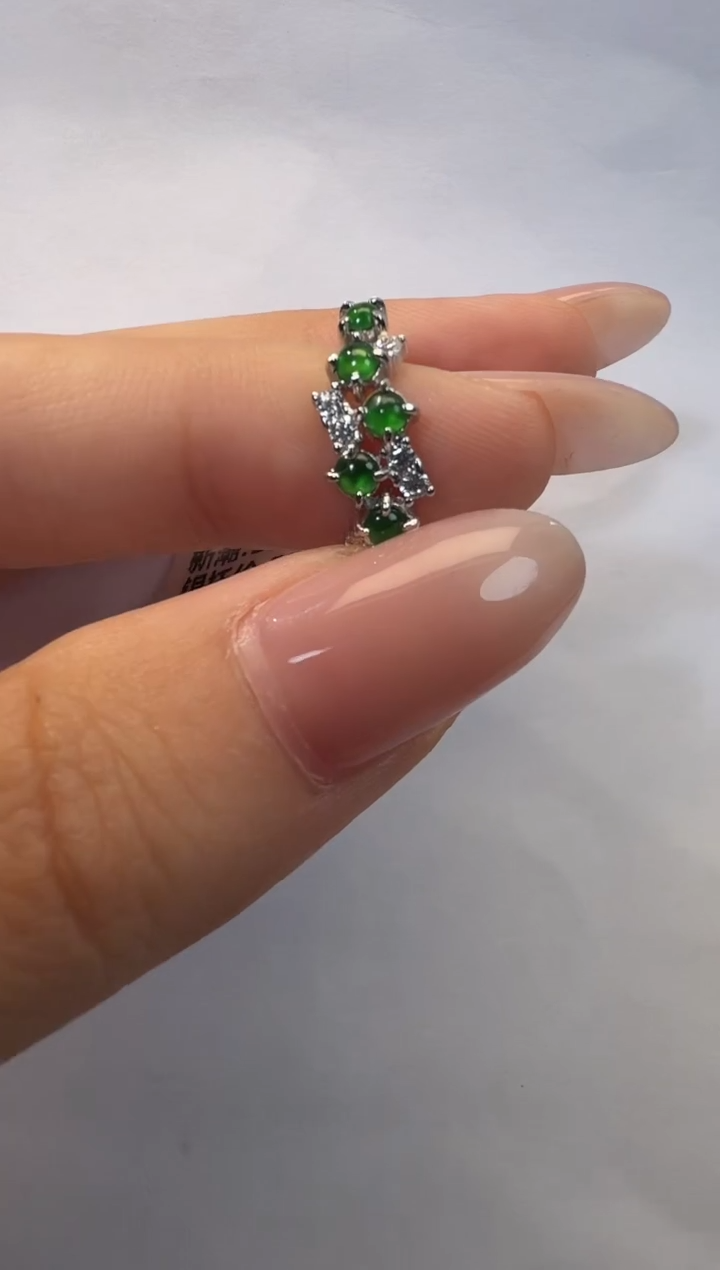 银S925镶嵌戒指翡翠925银镶翡翠戒指镶嵌162