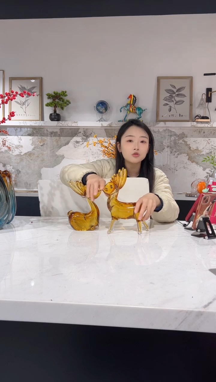 【闪购商品】琉璃琥珀小鹿一对