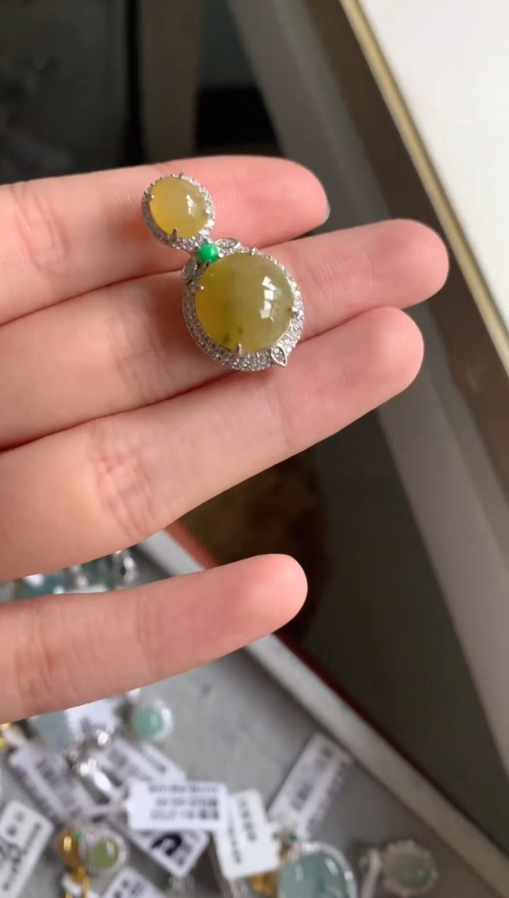 银S925镶嵌戒指翡翠吊坠23