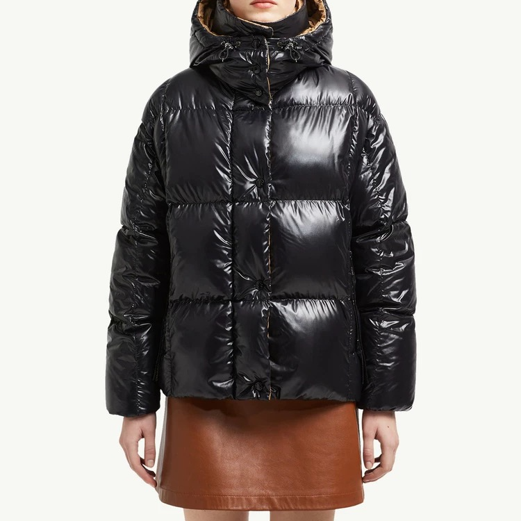 街头风纯色朋克风连帽长袖鹅绒服立领黑色户外冬季