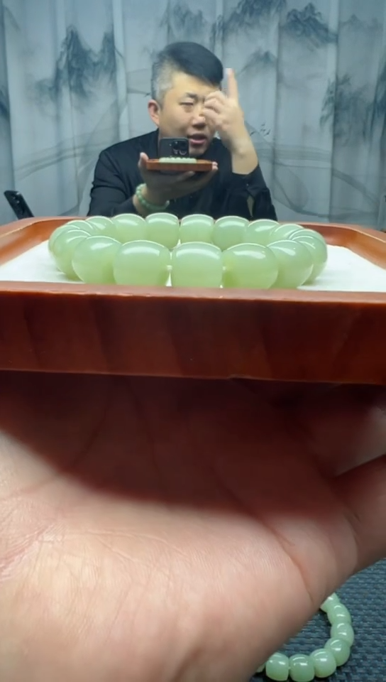 未镶嵌手串和田玉且末高清白直切卡13纯天然拍一发一