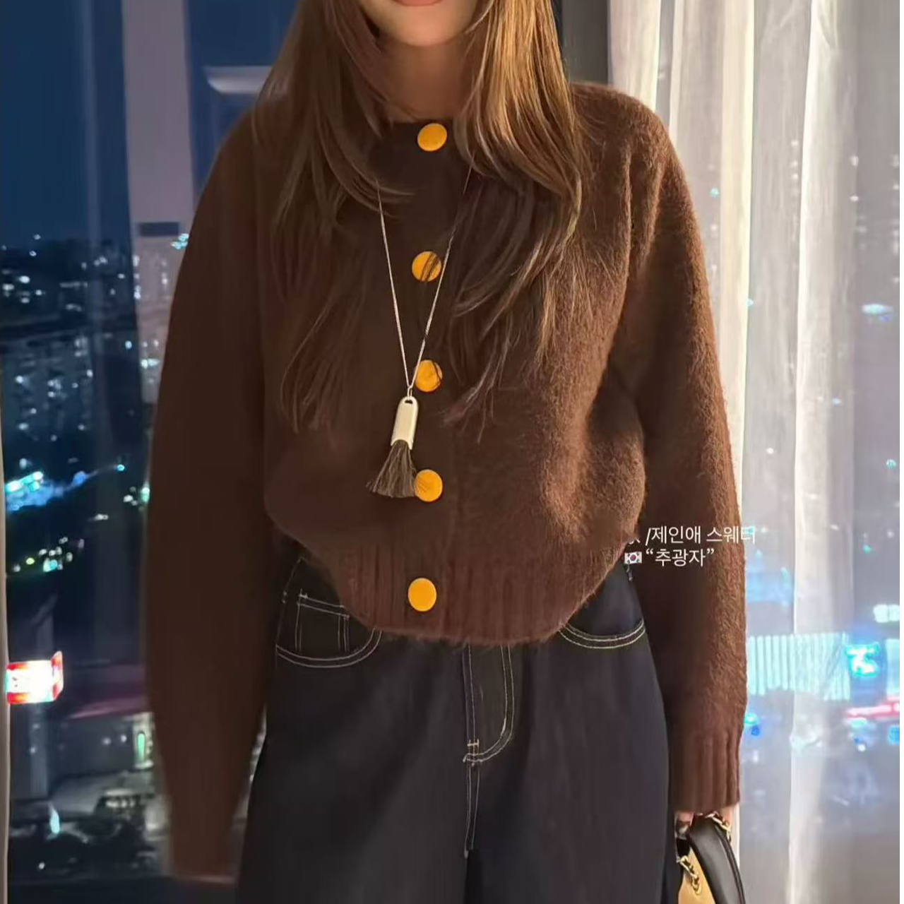 高级感小众圆领针织开衫慵懒宽松百搭毛衣外套上衣秋冬针织衫