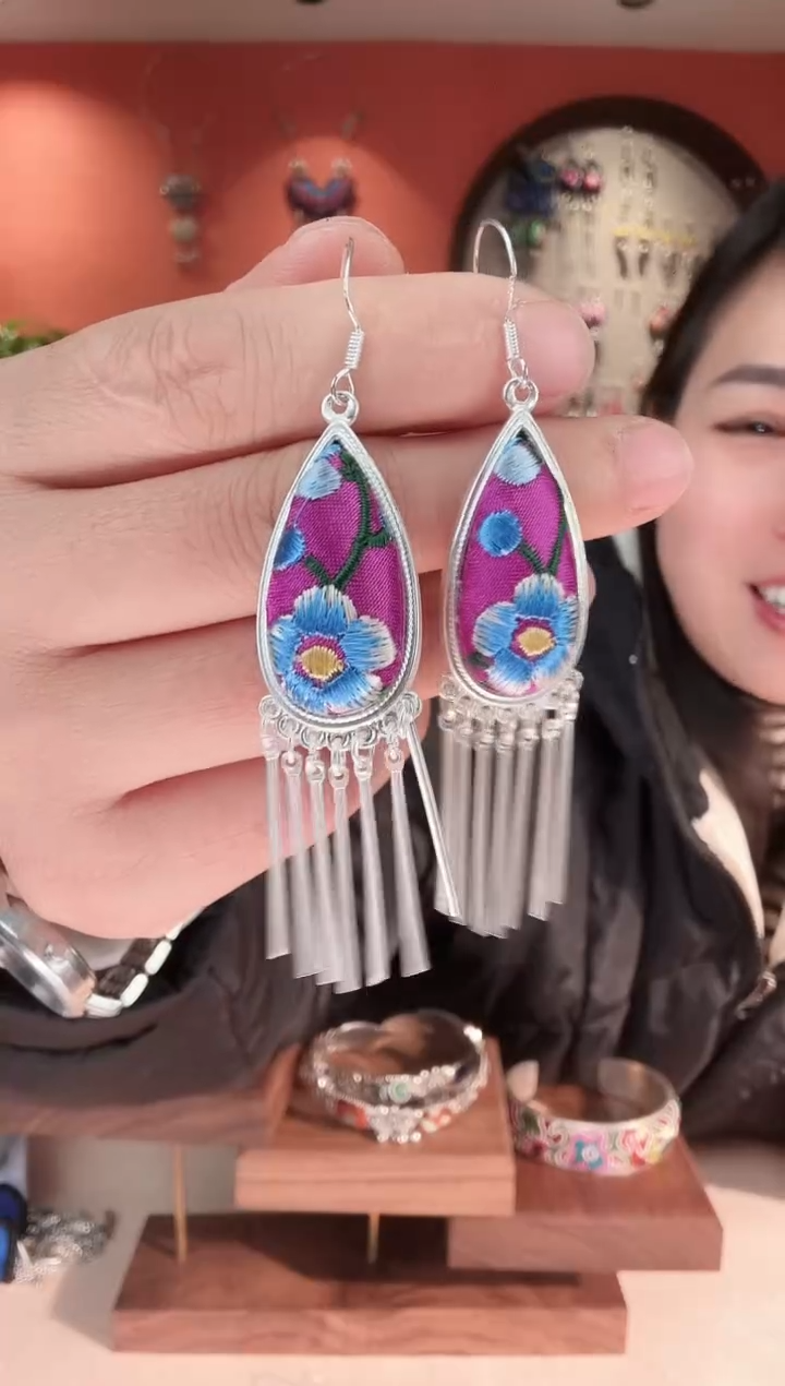 织绣长红绣艺坊苗银苗绣耳环30