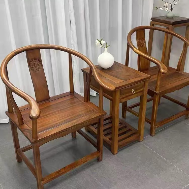 胡桃木简约茶椅圈椅阳台茶桌三件套休闲椅新中式