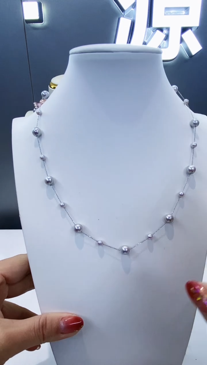 项链18K金镶嵌海水珍珠Y海水满天星项链