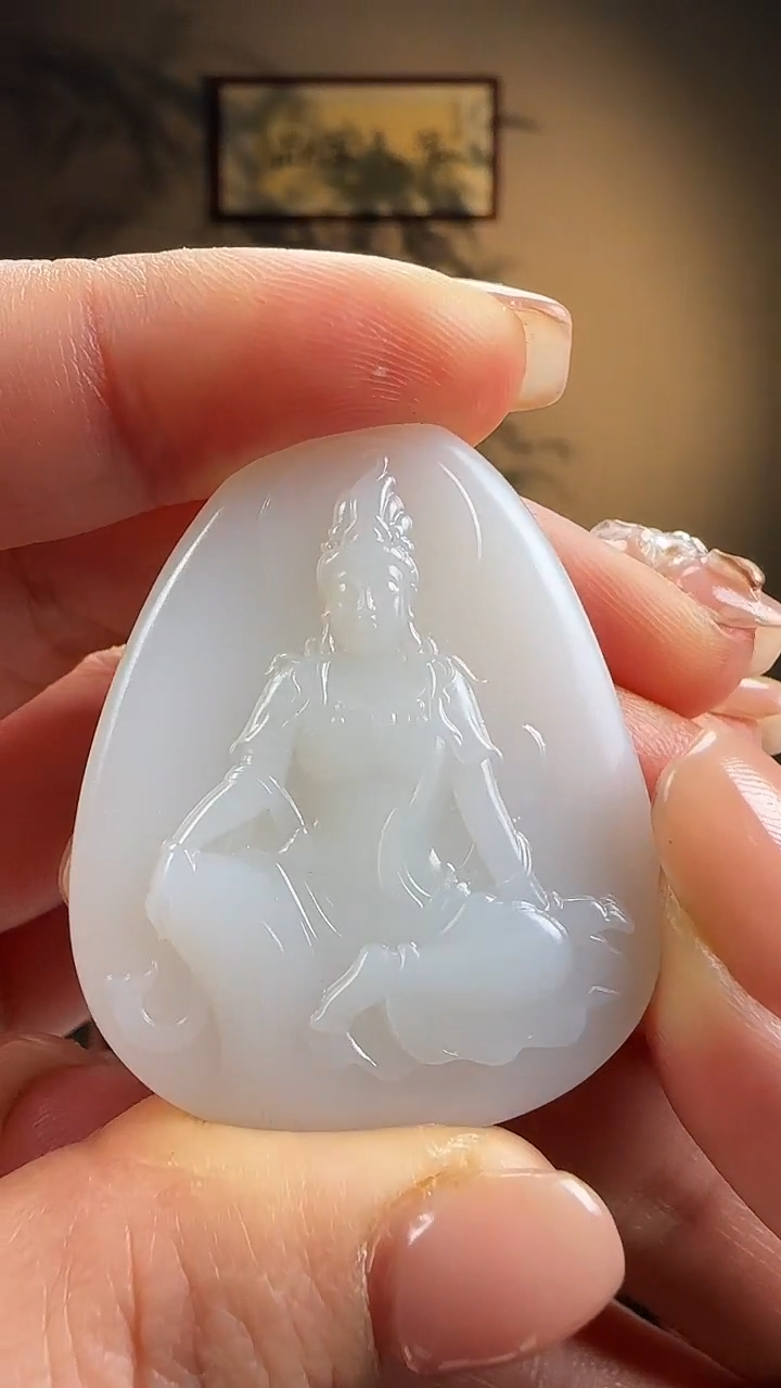 【闪购商品】和田玉吊坠未镶嵌白玉观音J2329