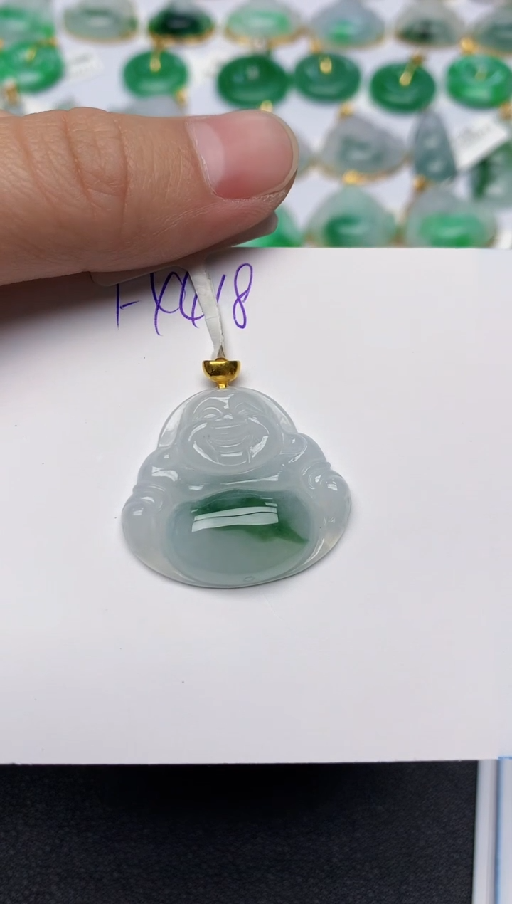颈饰18K金镶嵌翡翠天然缅甸A货翡翠百元以上9元证书费自理