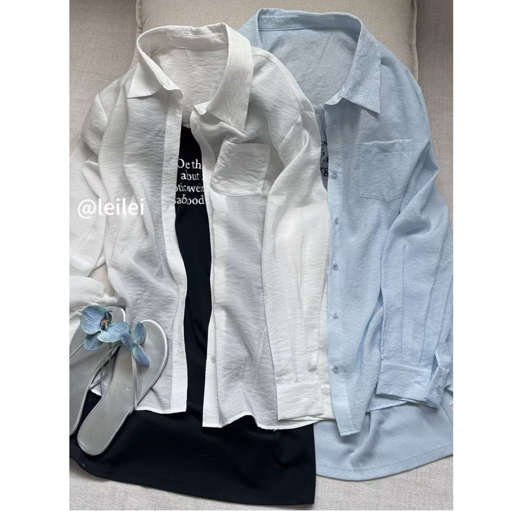 晶咕【夏日冰淇淋】纯色大版衬衫+胸前字母吊带裙百搭时尚