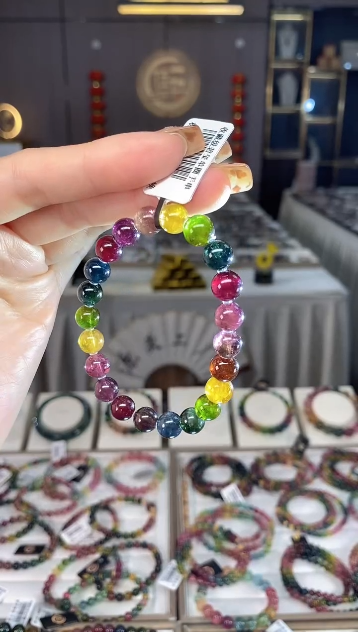 未镶嵌老矿碧玺色标彩虹单圈手串8mm+碧玺dan多样性发一条