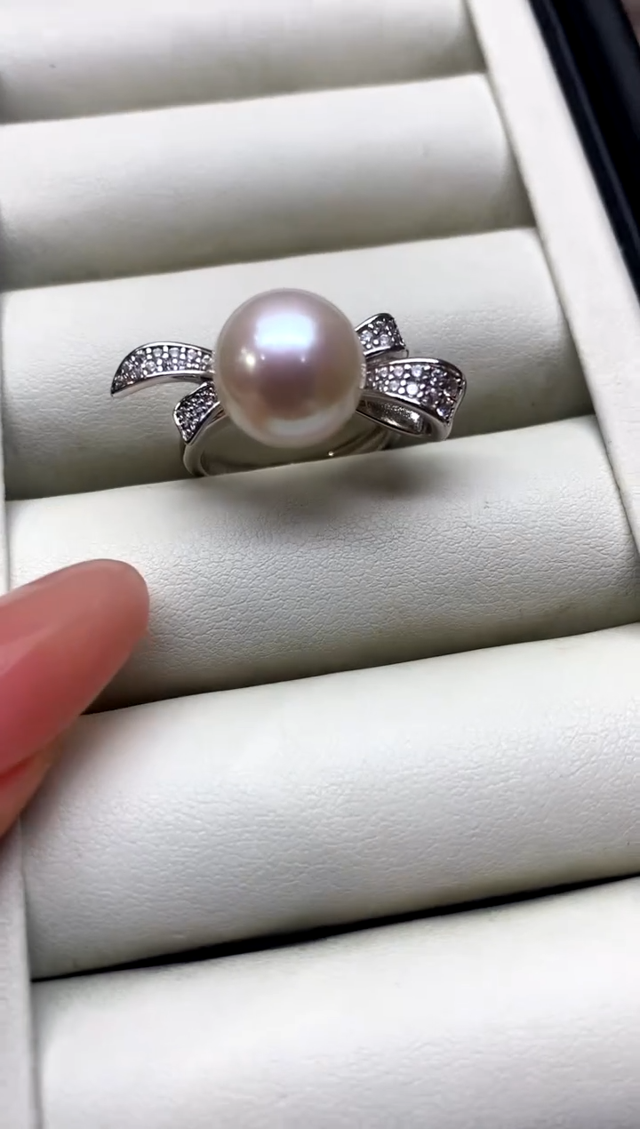 银S925镶嵌戒指淡水珍珠11-12mm