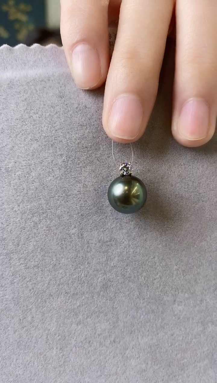【闪购商品】海水珍珠吊坠(不含链)18K金镶嵌12-13大溪地黑珍珠吊坠