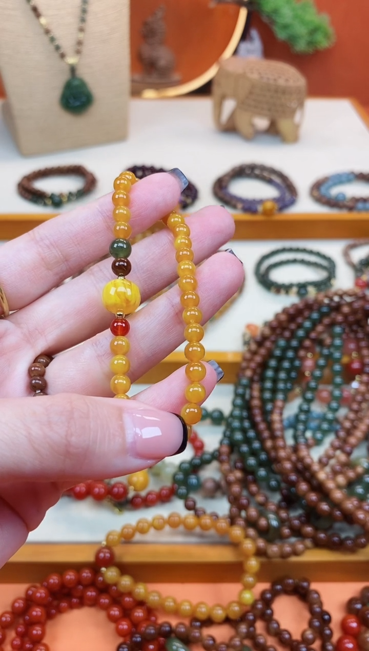 未镶嵌蜜蜡手链单圈蜜蜡和田南红手串