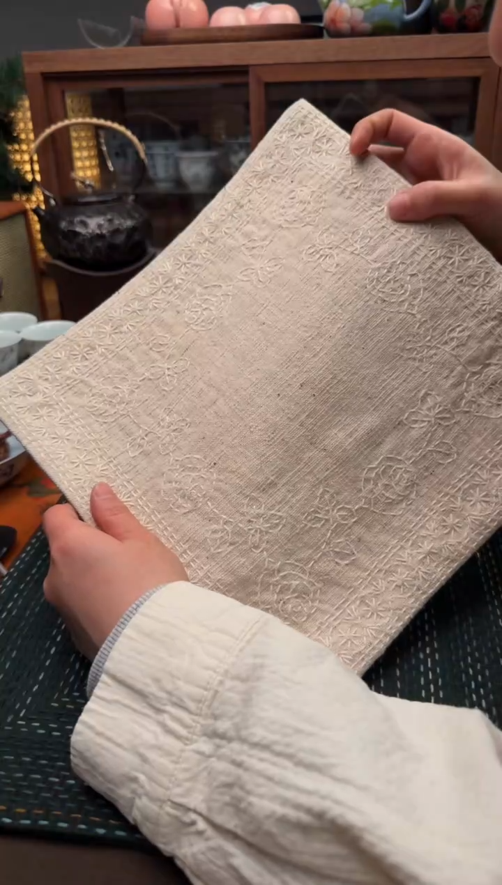 【闪购商品】织绣Cici手作刺子绣植物染柿染茶席-612