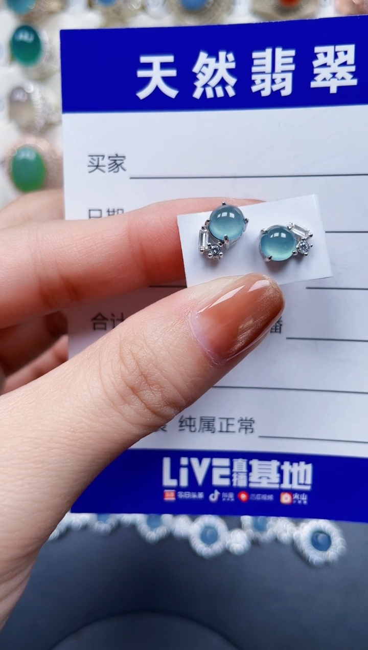 银S925镶嵌翡翠耳饰708