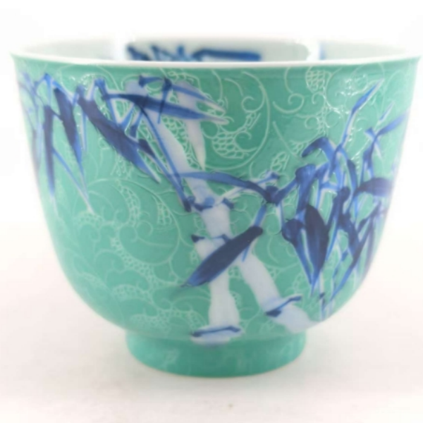 【景德】镇窑1728 松石绿扒花竹趣圆口杯 陶瓷 zy0515