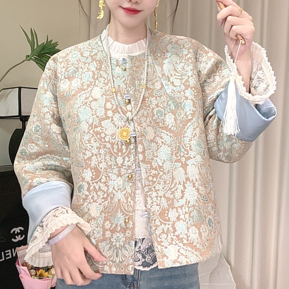 春季新款新中式外套人丝提花减龄上衣短款时尚复古中国风网红休闲