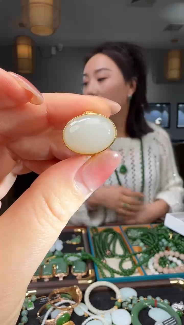 银S925镶嵌戒指和田玉一*喵1
