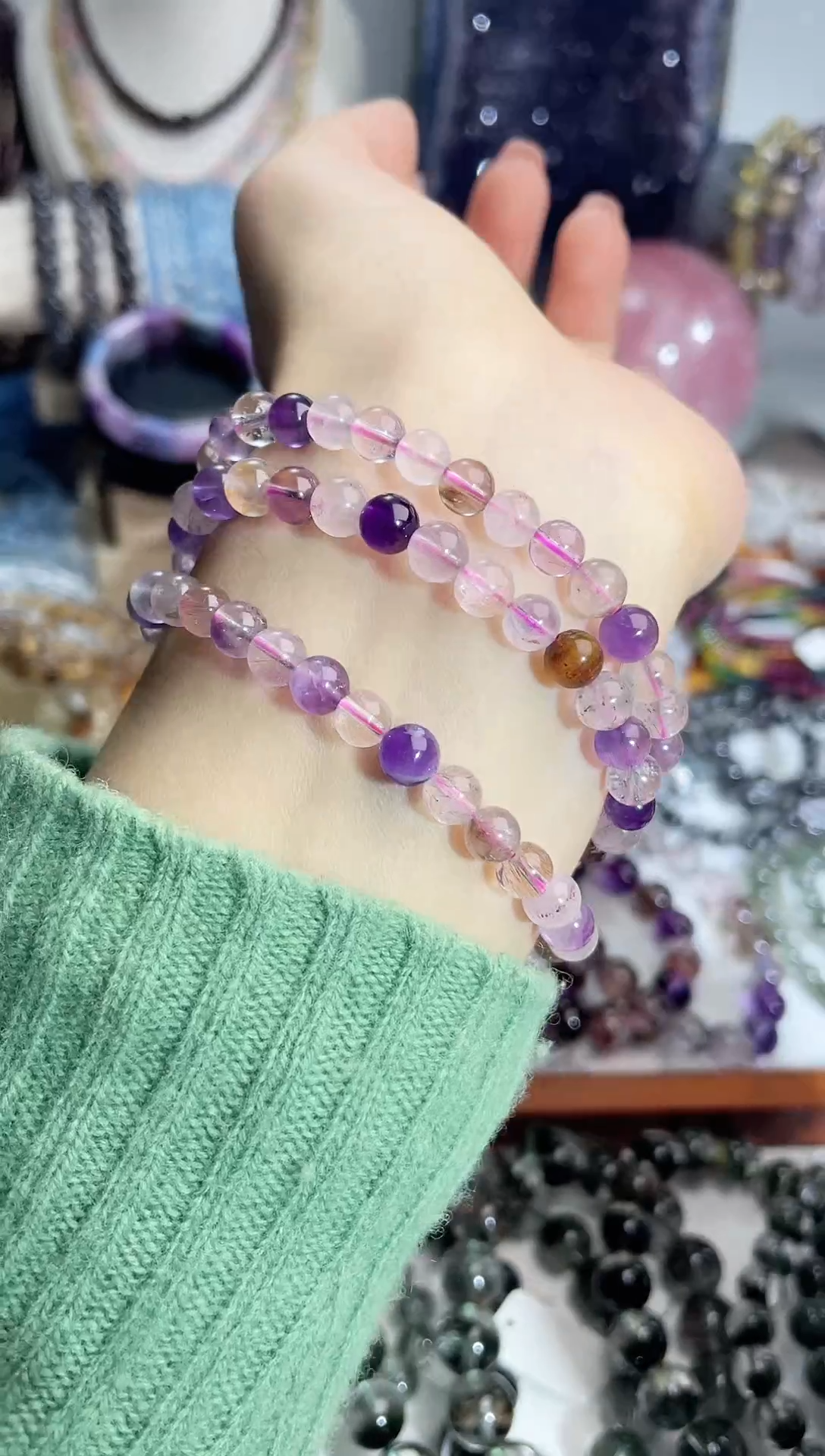 【闪购商品】水晶手链未镶嵌6mm天然超七水晶多圈手链