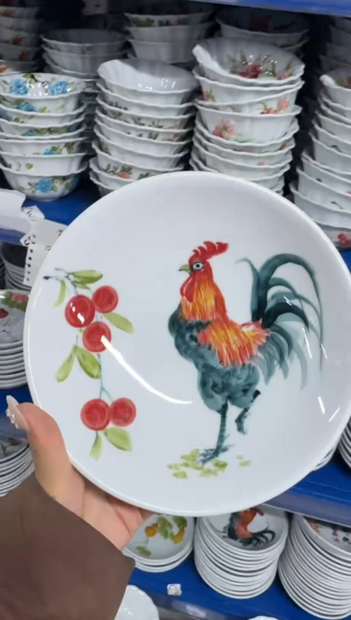 瓷片景德镇高温陶瓷食品级手绘釉中彩-圆深盘