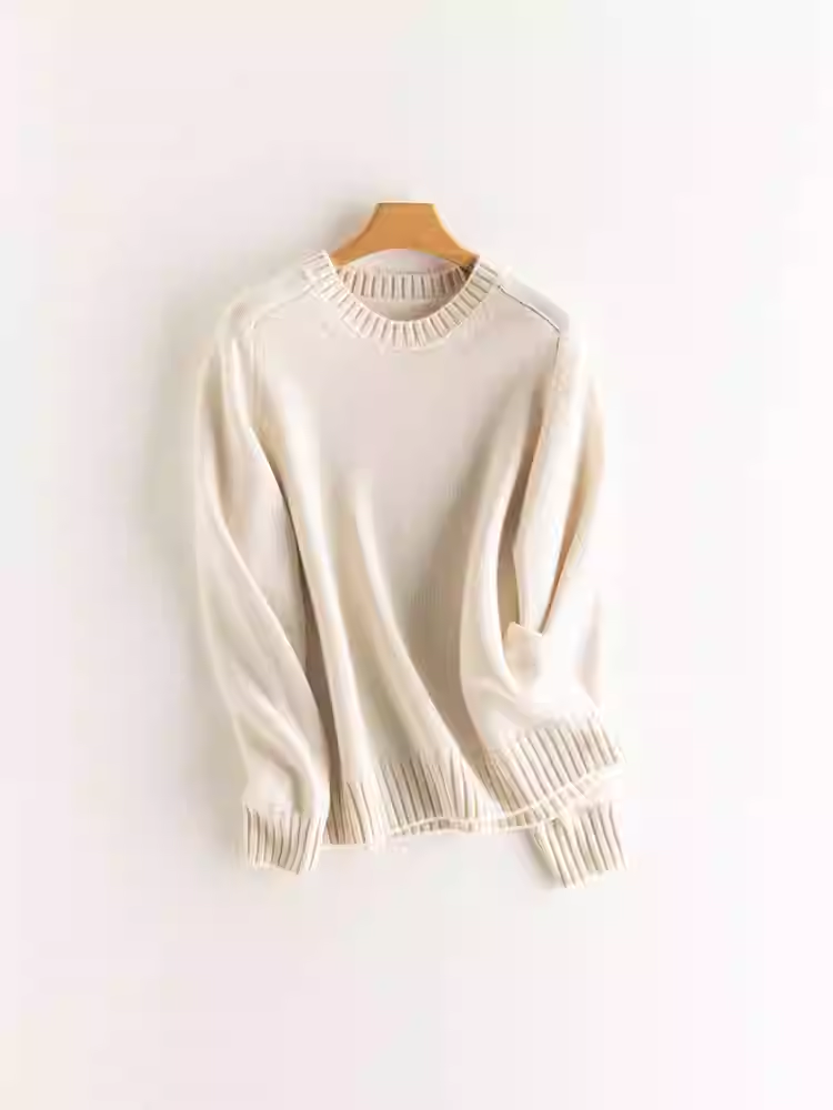 萌萌家/LP进口纱100%山羊绒加厚加密圆领羊绒马鞍肩宽松毛衣慵懒