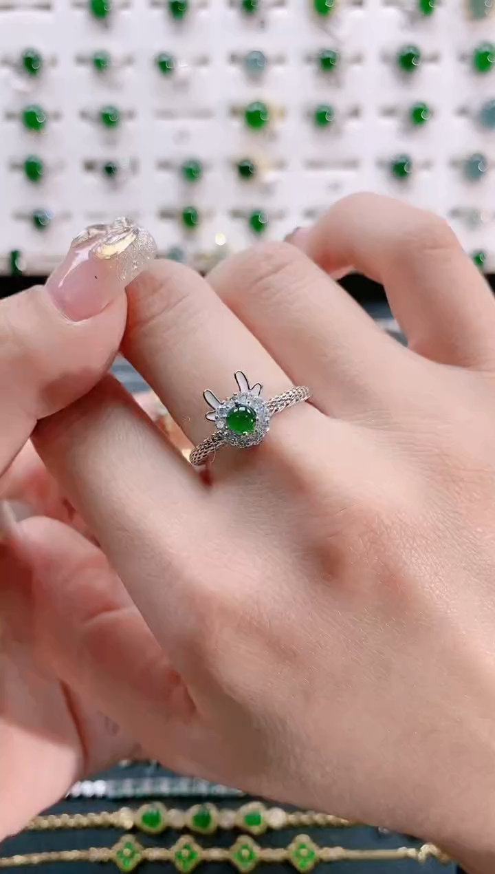 【闪购商品】翡翠戒指银S925镶嵌天然翡翠