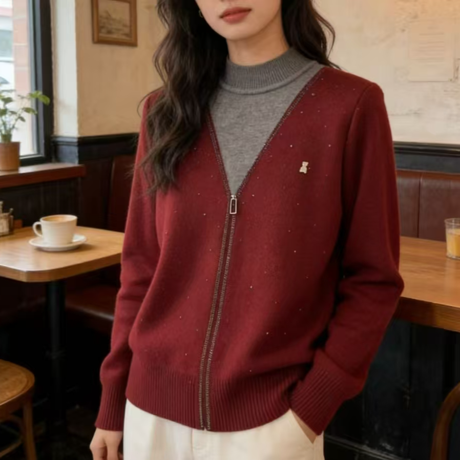 D126中老年女装中老年加绒宽松针织衫女士