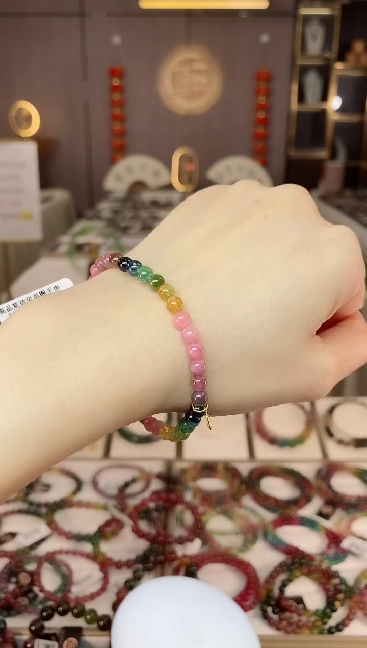 未镶嵌老矿碧玺色标单圈手串5mm+碧玺dan多样性发货一条