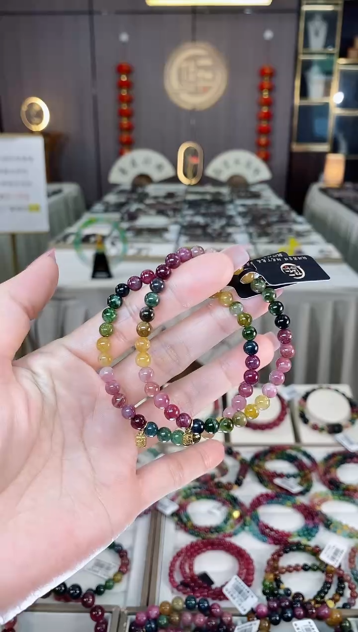 未镶嵌老矿碧玺彩虹单圈手串5mm+碧玺hon多样性发货一条