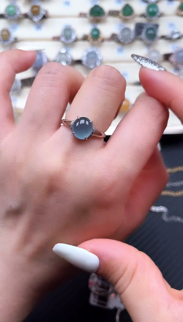 【闪购商品】翡翠戒指银S925镶嵌天然A货翡翠1