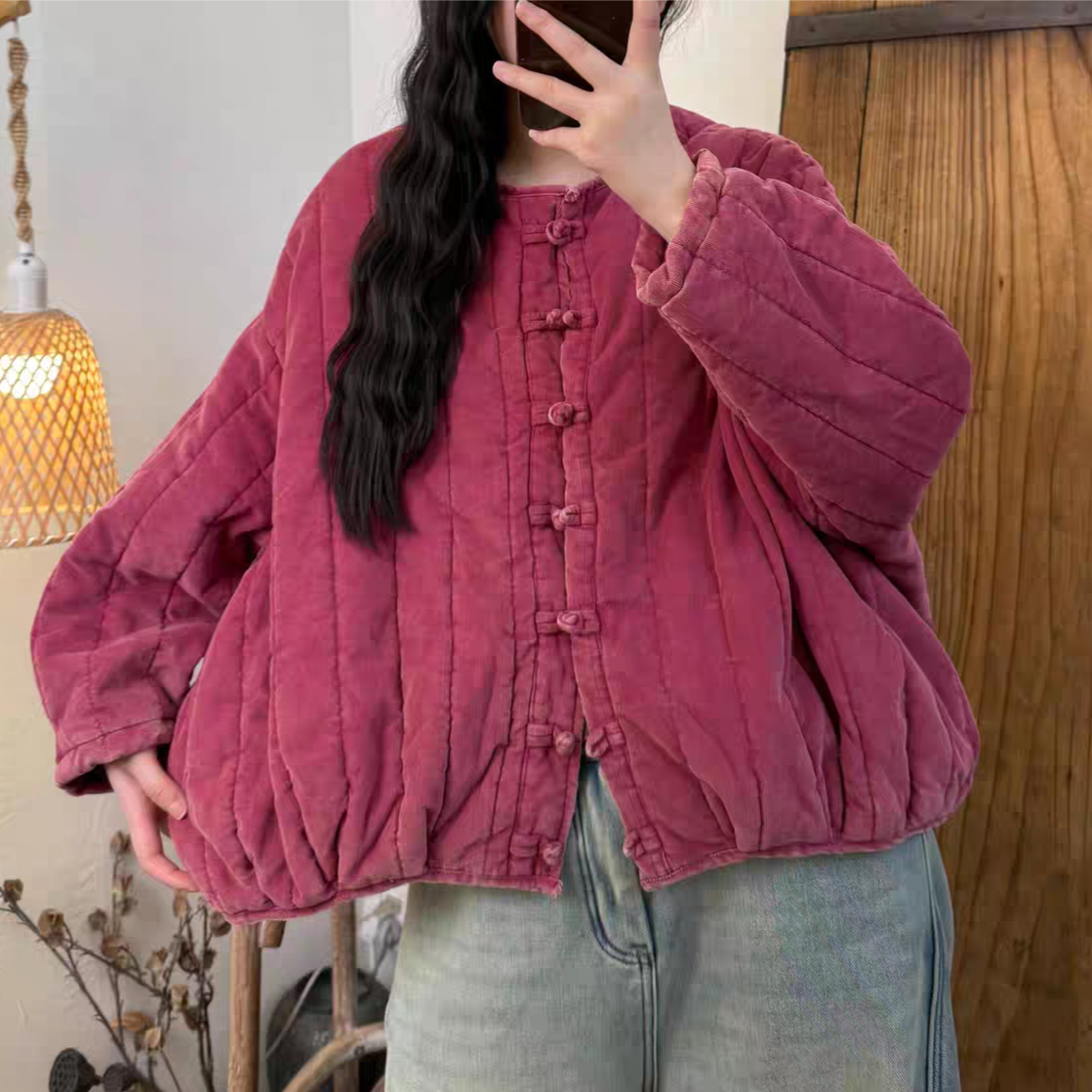 【铃铃】冬款夹棉炒色减龄百搭加厚盘扣条绒棉袄上衣胸围175衣长63