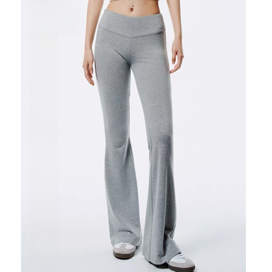 美式低腰微喇裤休闲瑜伽喇叭裤女灰色卫裤运动修身裤