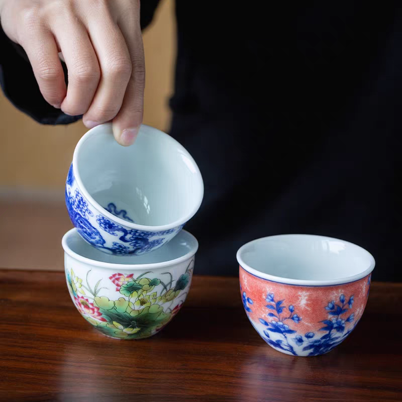 景德镇手工手绘釉下彩青花瓷高端陶瓷茶具主人杯大缸杯（多款选择）