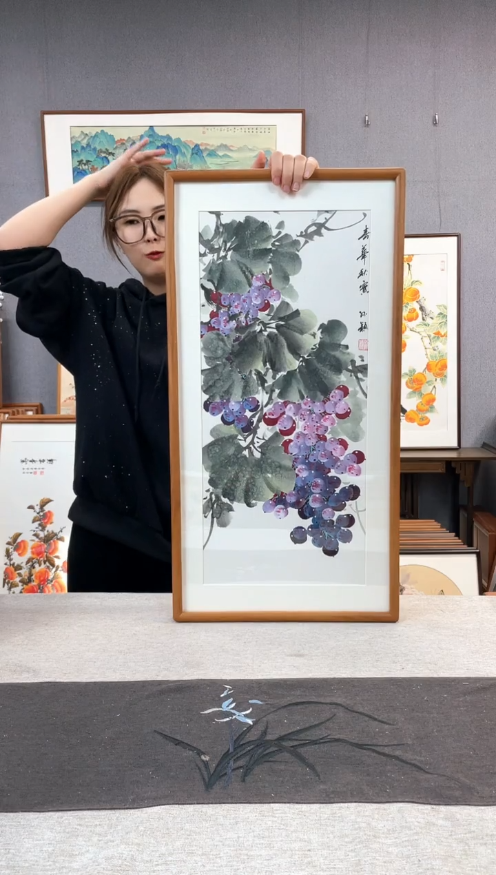 【闪购商品】国画孙颖-纯手绘带框作品-35*68-葡萄